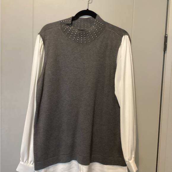 Karl Lagerfeld gray and cream sweater/shirt L - Picture 4 of 5